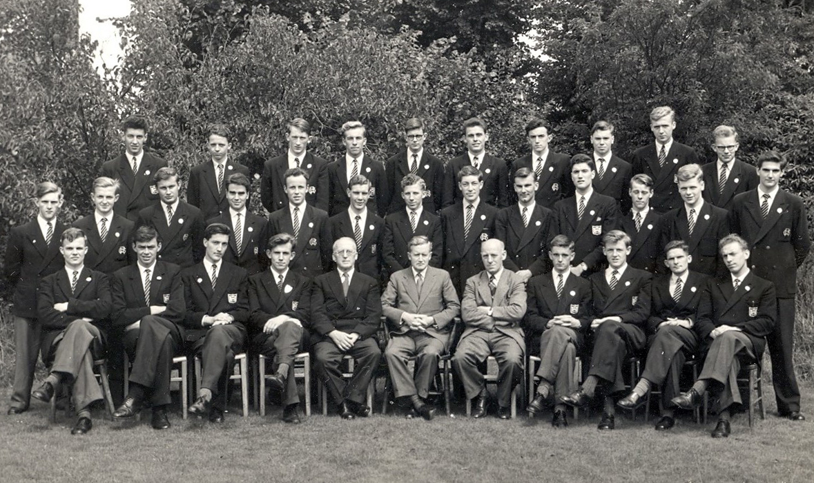 1957-58 Prefects with Mr Atkinson, Mr Holland and Mr Hart